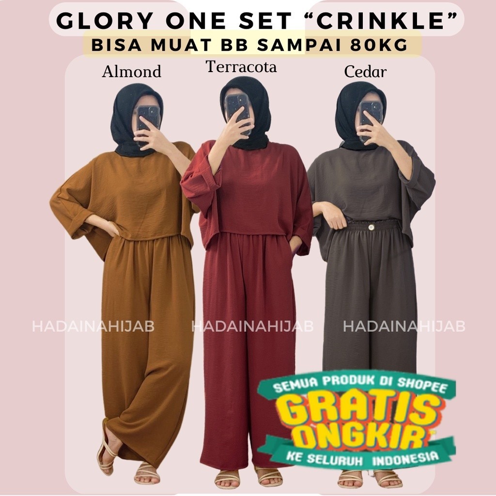 Glory one set crop top Crinkle dan Motif / setelan wanita crinkle termurah/ Menyala