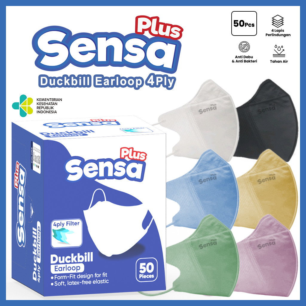 Masker Duckbill Sensa Plus / Duckbill Earloop 4Ply isi 50pcs