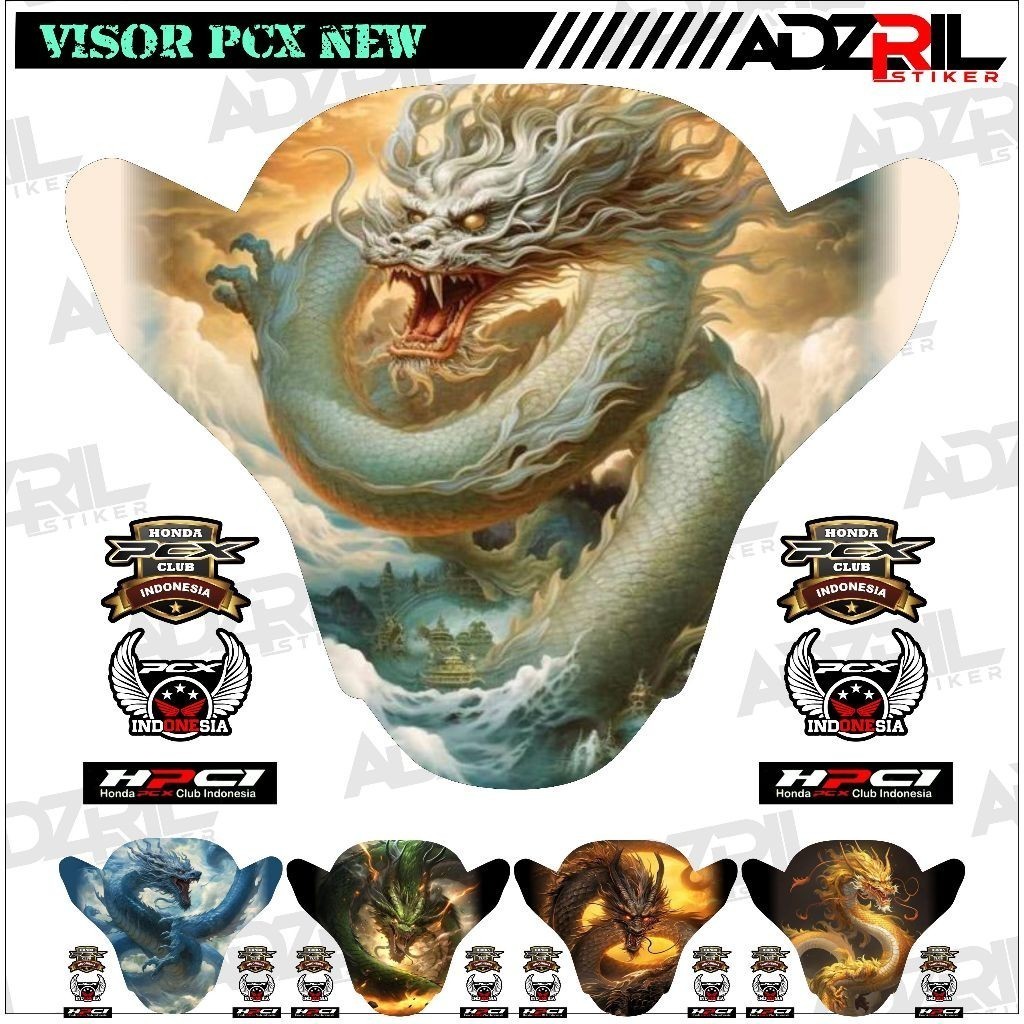 Stiker visor Winshield HONDA PCX 160 NEW  GAMBAR NAGA (032) / stiker  Winshield  NAGA HIJAU/stiker  