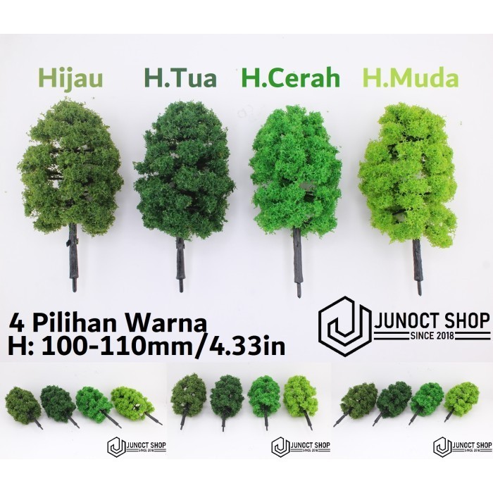 Maket Pohon Rindang 10-11cm 100-110mm Daun Hijau 4.33in OO S O Scale 1:87 1:75 1:72 1:64 1:50 MG PG 