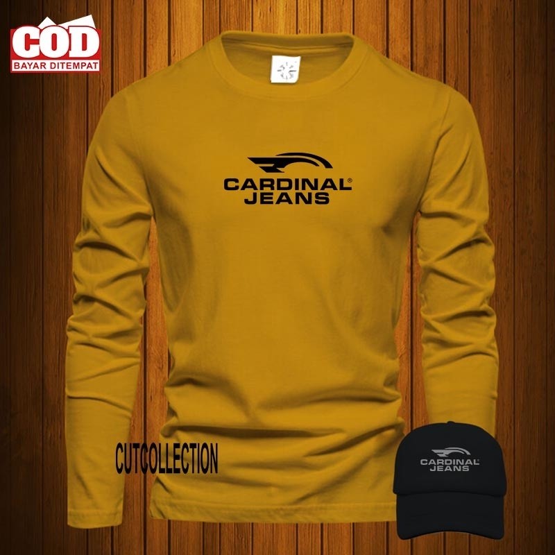 Bonuss Topi  Baju Kaos Pria Lengan Panjang / Tshirt Distro Logo Cardinal Jeans Hitam / Baju Kaos Pri