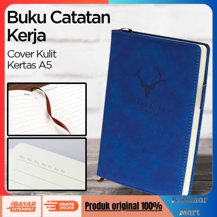 

[KUALITAS TERBAIK] Notebook A5 Buku Catatan Harian Diary Cover Kulit 180 Lembar - Biru Tua