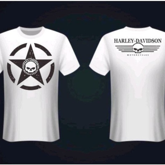 BAJU KAOS HARLEY DAVIDSON SKULL STAR WHITE PREMIUM ORIGINAL - Putih, L