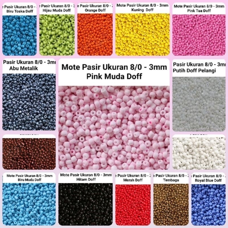 HIASAN MANIK MANIK PERMATA Manik Mote  Payet Pasir Doff Ukuran  8/0 - 3mm isi 10gram