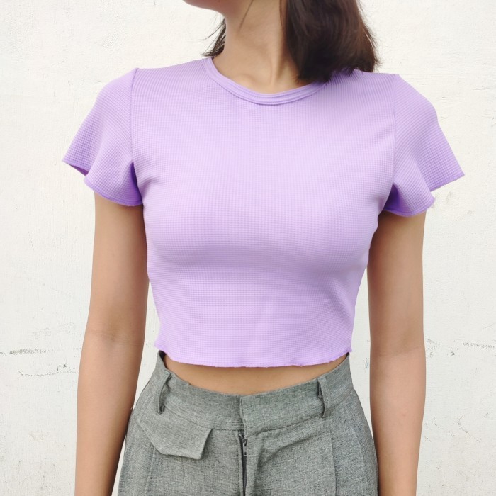 GWEARID x GMINI Korean Waffle Crop Top / Atasan Crop Wanita Korea - Lilac, S