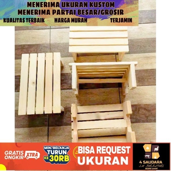 bangku jongkok kayu/bangku kecil/dingklik kayu solid natural