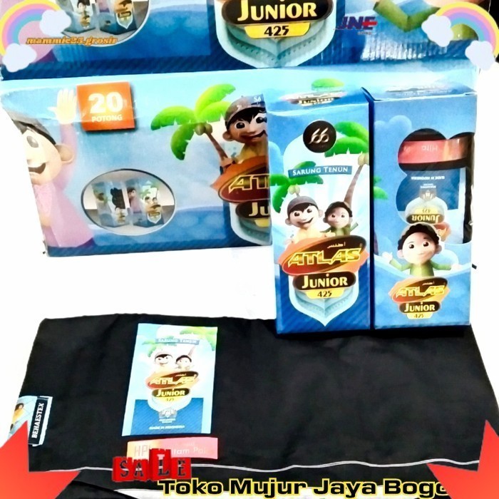 PROMO-Sarung Atlas Anak Hitam Polos - seri warna