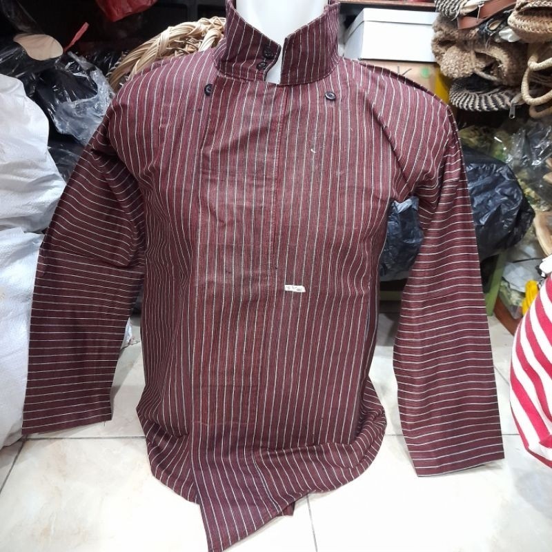 LURIK surjan lurik tenun desa merah abu garis kecil