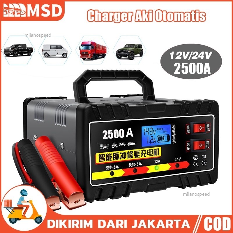 2500AH Cas Aki Mobil Motor 12V/24V Repair Aki Otomatis-Charger Aki Mobil Lead Acid Smart Battery Cha