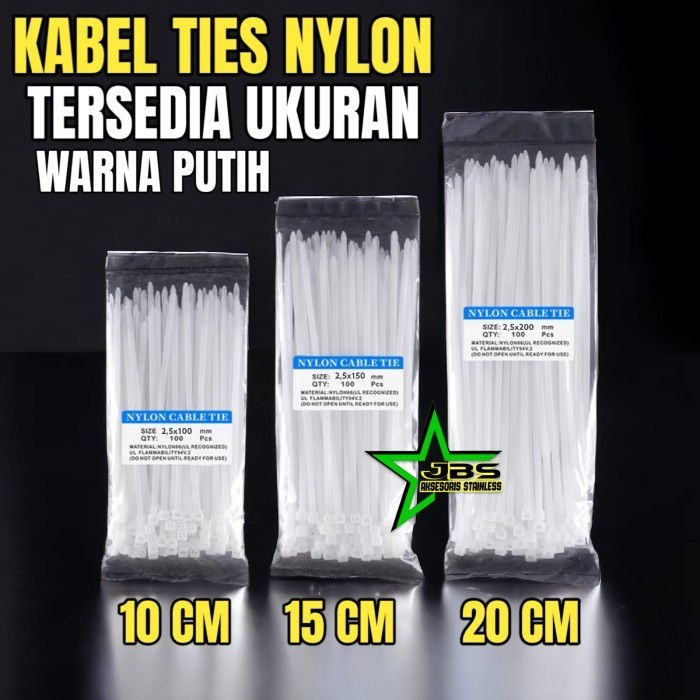 

KABEL TIES / TALI PENGIKAT BAHAN NYLON WARNA PUTIH 1 BUNGKUS ISI 100 PCS