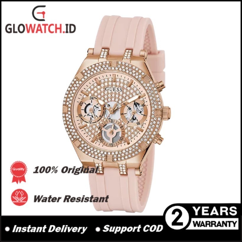 [Promo] Jam Tangan Wanita Guess GW0407L3 Heiress Rosegold Glitz Dial Pink Silicone Strap Original (G