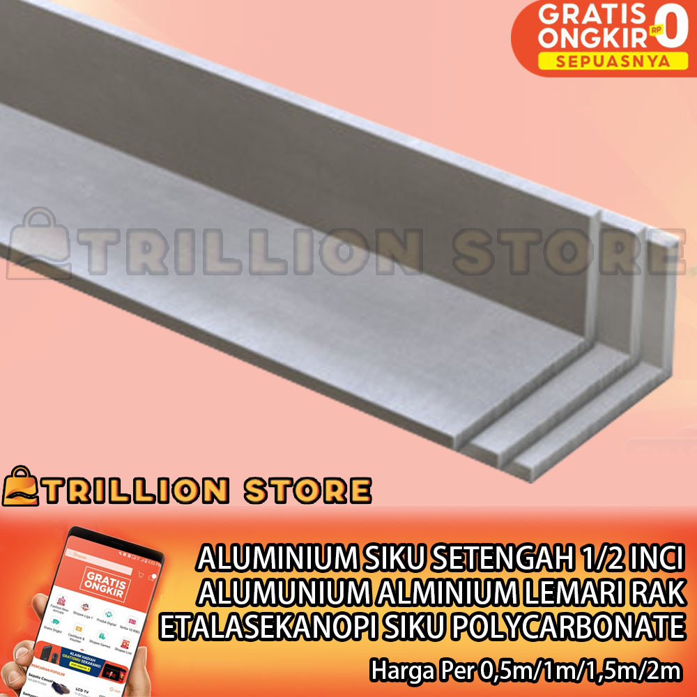 Aluminium Siku Setengah Alumunium 1/2 Inci Inch In 0,5 0.5 Alminium Lemari Etalase Rak Silver Ca Cok