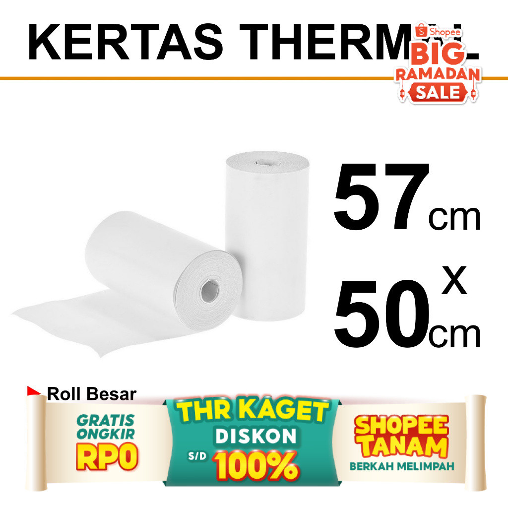 

aiGooTan - KERTAS TERMAL 57x50 CM - Struk Kasir Mini Printer EDC BRI BRILink Coreless Thermal Medan