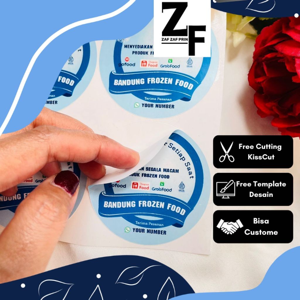 

ZAF 9-15 Sticker Label Kemasan Vinyl Stiker Makanan Anti Air Beku Frozen Food Free Desain Logo