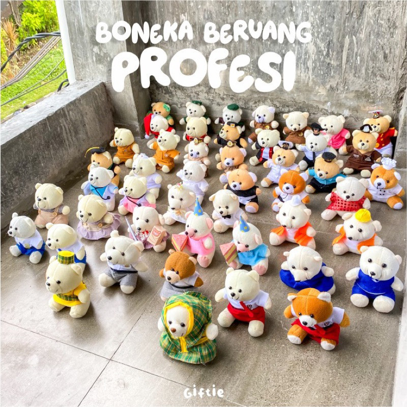 BONEKA PROFESI BERUANG SIZE 15CM TNI LEBARAN SEKOLAH IDUL FOTRI PERAWAT POLISI WISUDA PERAWAT WEDDIN