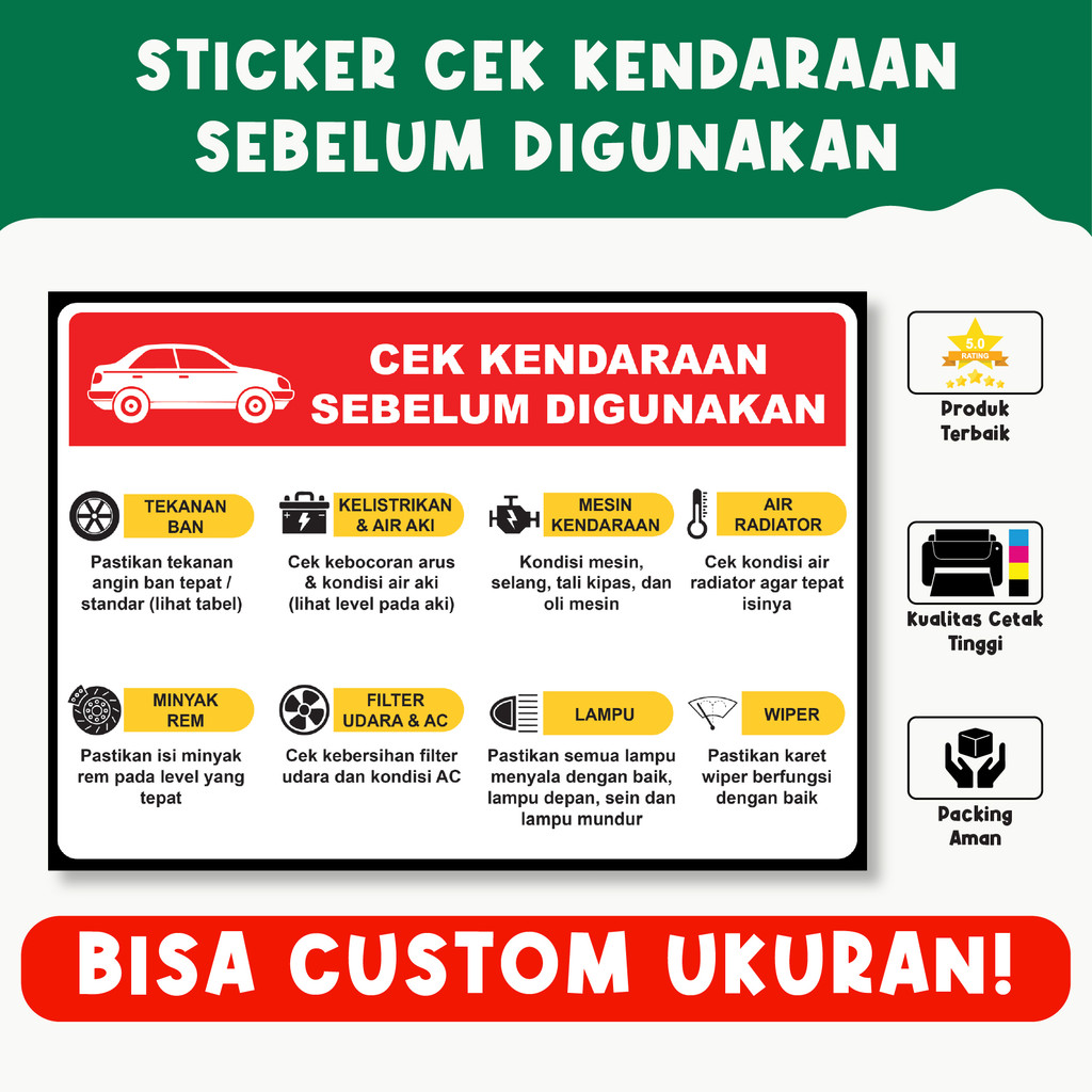 

Stiker Panduan Cek Kendaraan Sebelum Digunakan untuk Keamanan dan Performa Optimal