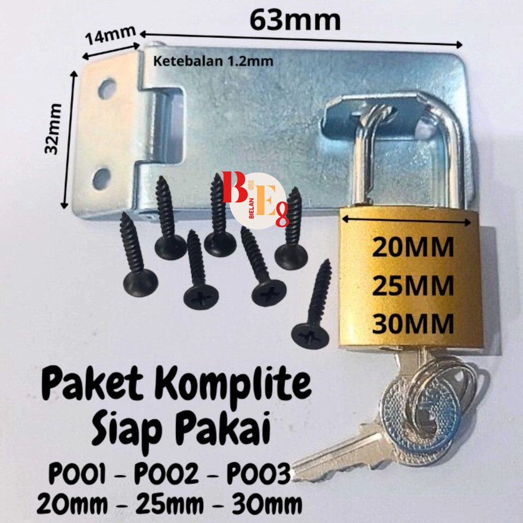 1 Set Overval / Overpale Kunci Engsel Gembok Galvanis Anti Karat 2.5 Inch Tebal + Skrup B088