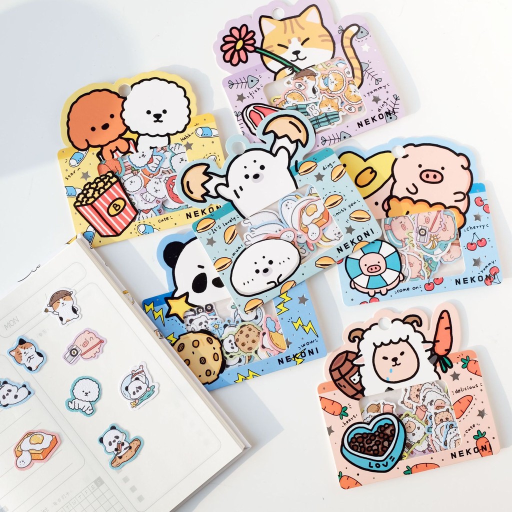 

1 pack Korean Import Nekoni Original Animals Illustrations Style Stickers Scrapbooking Diy Stationery Sticker