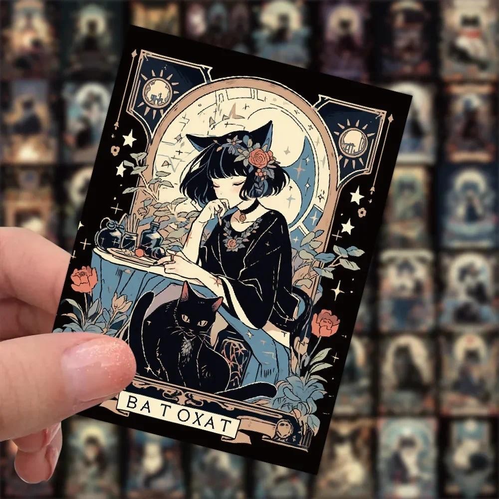 

60Pcs Dark Gothic Black Cat Stickers Cool Halloween Tarot Cat Goth Decals Toy DIY Scrapbook Bottle Phone Luggage Car Sticker