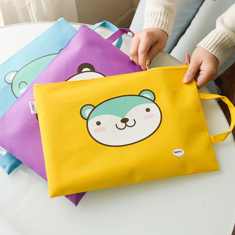 

MIRUI Cartoon Bear A4 File Bag with Handle Student Simple Cute Canvas Bag Examination Paper Storage Bag for Girl school Supplies