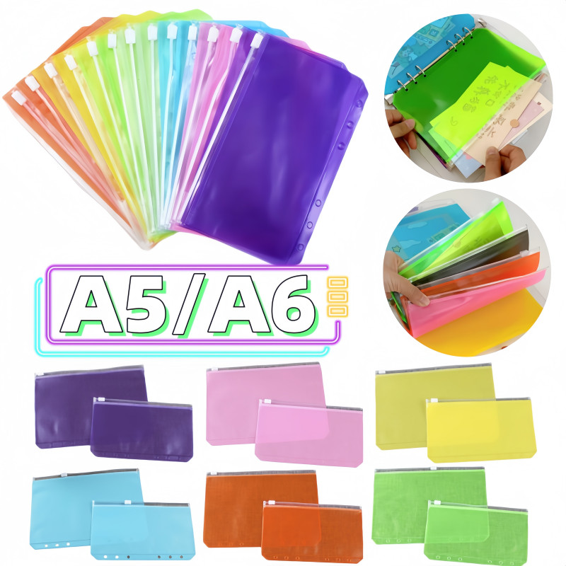 

A5/A6 6-Hole Binder Pocket Binder Zipper Folder Waterproof Pvc Notebook Storage Bag File Archiving Bag Planning Binding Bag