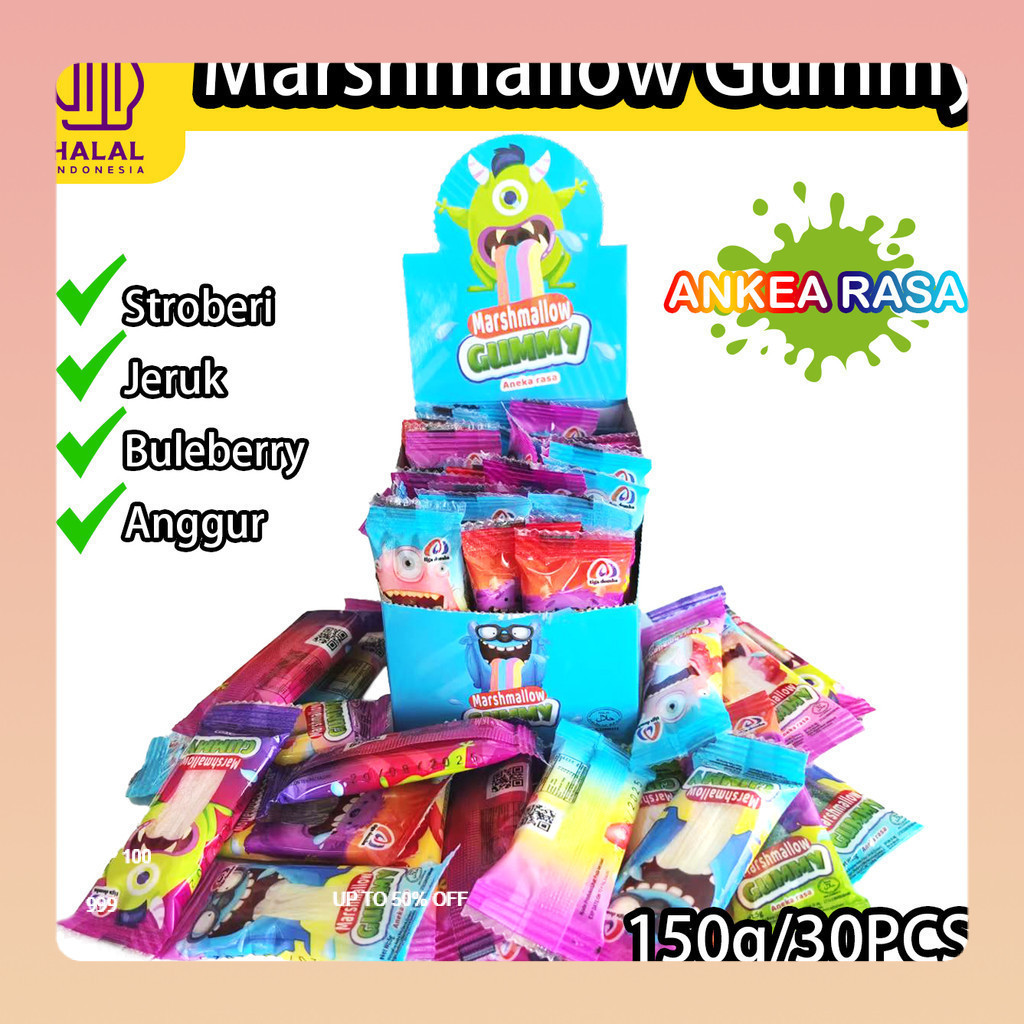 

[Pengiriman 24 jam] [Hadiah] HALAL 1 box=30 Pcs-Marshmallow Gummy Rasa Buah: Stroberi, Jeruk, Blueberry, Anggur (Link Hadiah: Harap jangan melakukan pemesanan)All Fruit Gummy