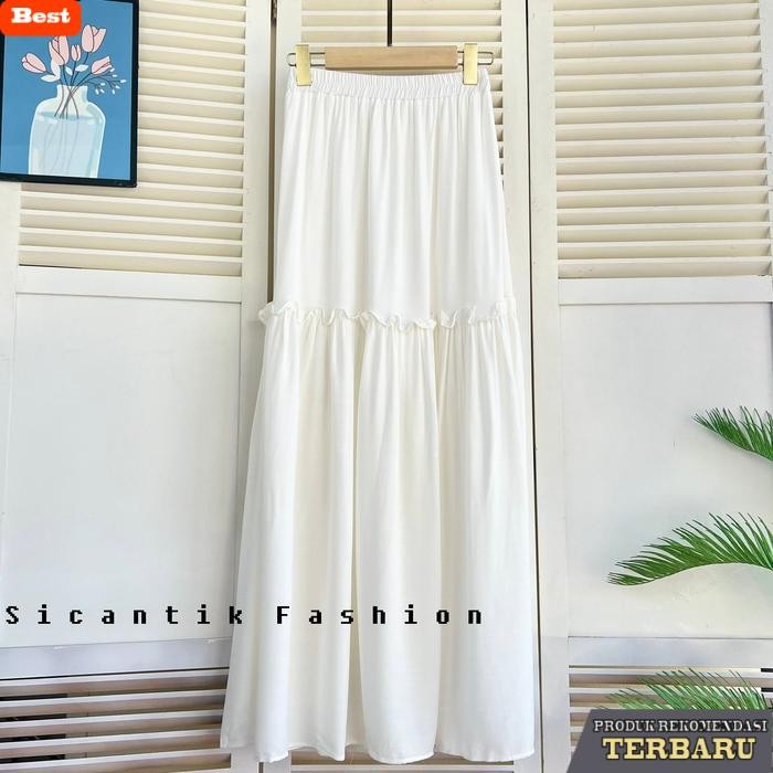 rok wanita kekinian Rok Wanita Kekinian Bahan Rayon Slub - Bawahan Wanita Gaya Korean Style - PUTIH 