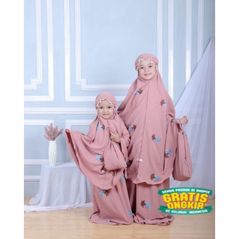MUKENA CRINKLE AIRFLOW PUFF bordir timbul jacquard emboss/  ORI DE.AL // MUKENA ANAK 2-6 TAHUN/ sage