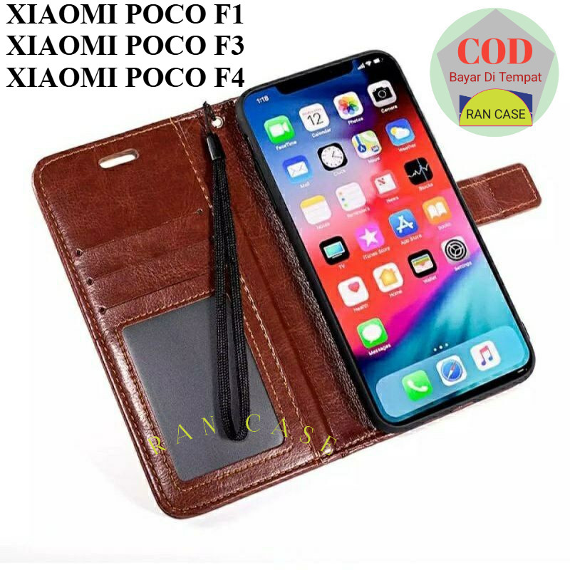 CASE XIAOMI POCO F1 | F3 | F4 LEATHER CASE SARUNG HP DOMPET KULIT FLIP COVER KESING HEADPHONE TERMUR