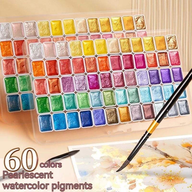 

12/20/24/60 Color Gouache Watercolor Paint Portable Solid Matallic Glitter Watercolor Pigment For Painting Art School Supplies