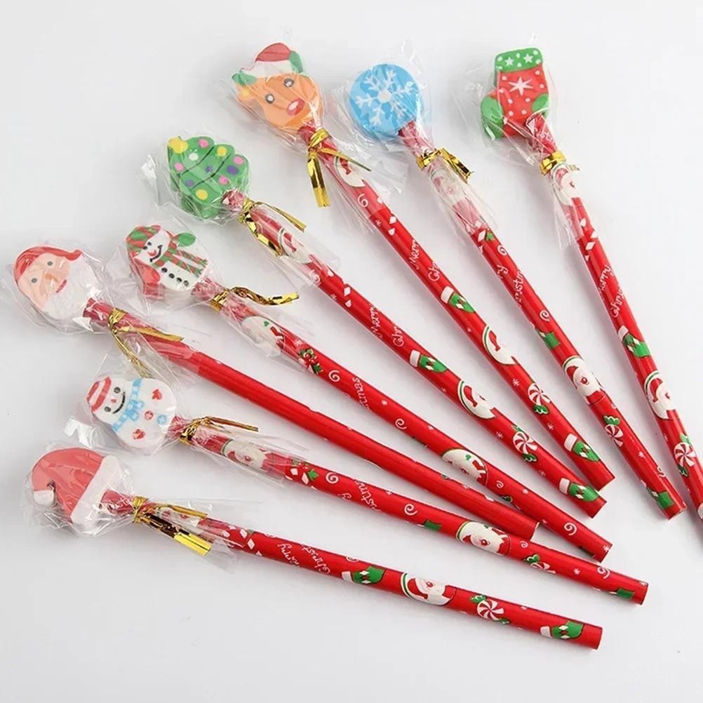 

12 Pcs Christmas Student Writing Pencils Creative Cartoon Sant Pencils with Eraser for Child Kids Stationery Supplies Art Pencil