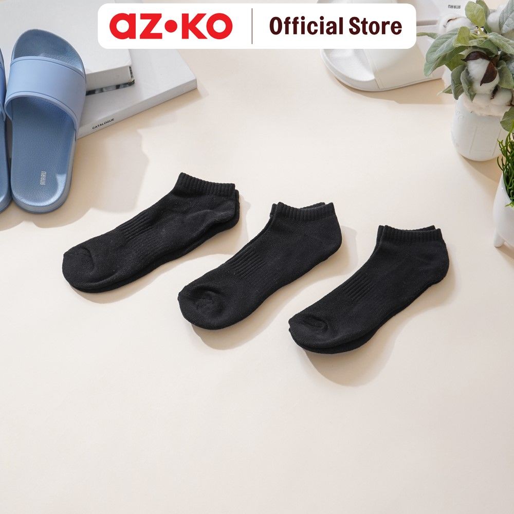 AZKO Ataru Set 3 Pasang Kaus Kaki Pria Ankle Basic - Hitam Men Sockskaus Kaki Pendek Cowokkaos Kaki 