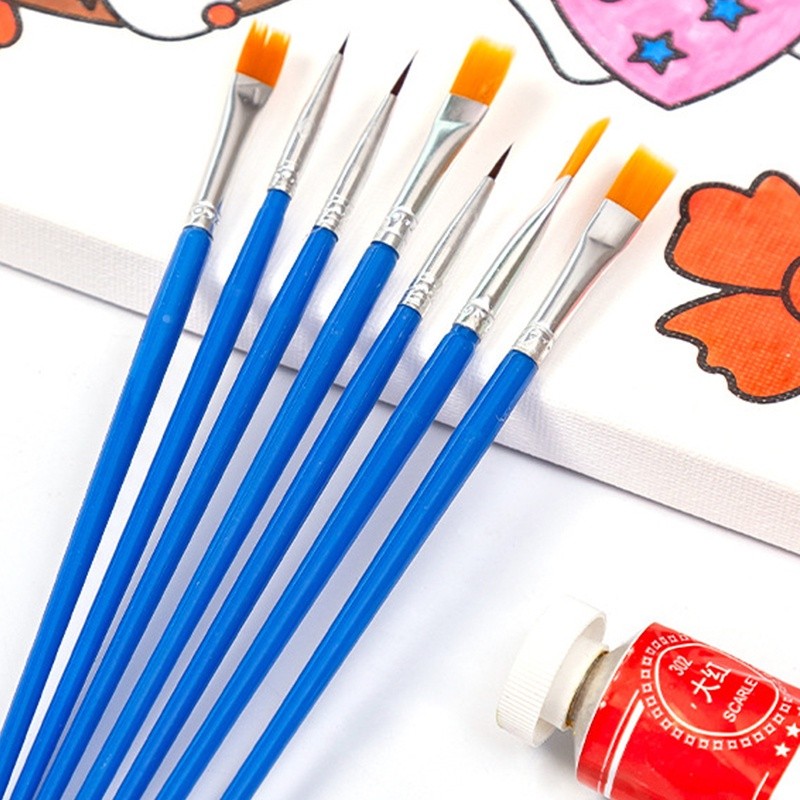 

6pcs Kuas Lukis Cat Air / Minyak Simple Untuk Pelajar