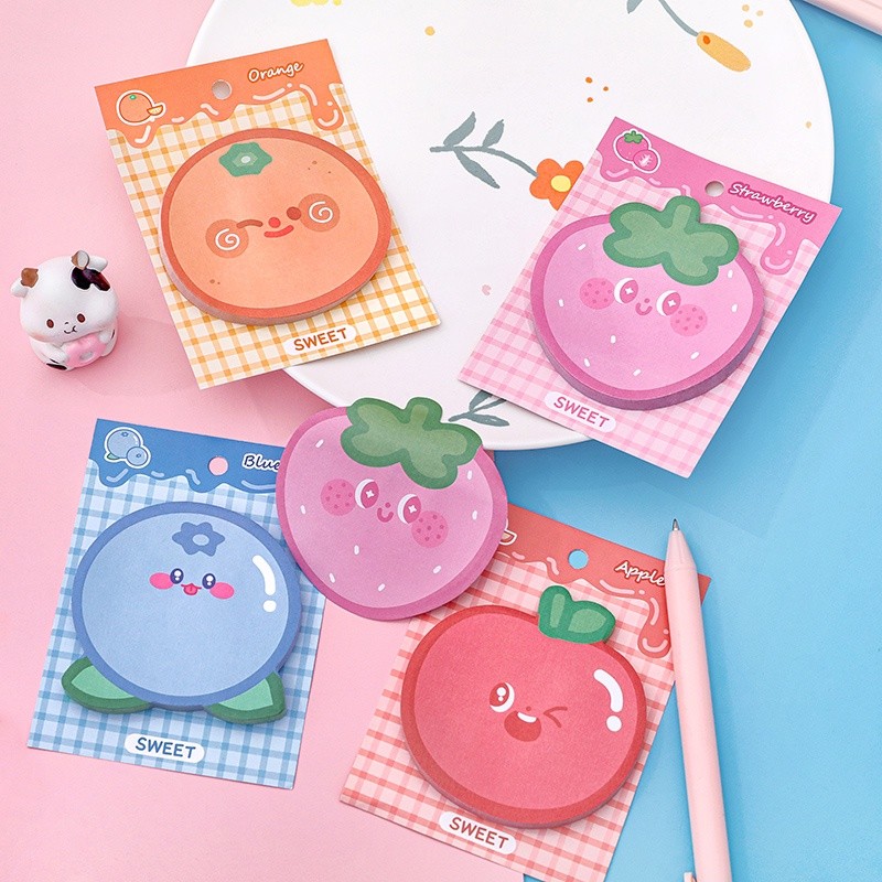 

4 Buku 120lembar Kartun Buah Nota Lengket Siswa Robek Kertas Memo Set