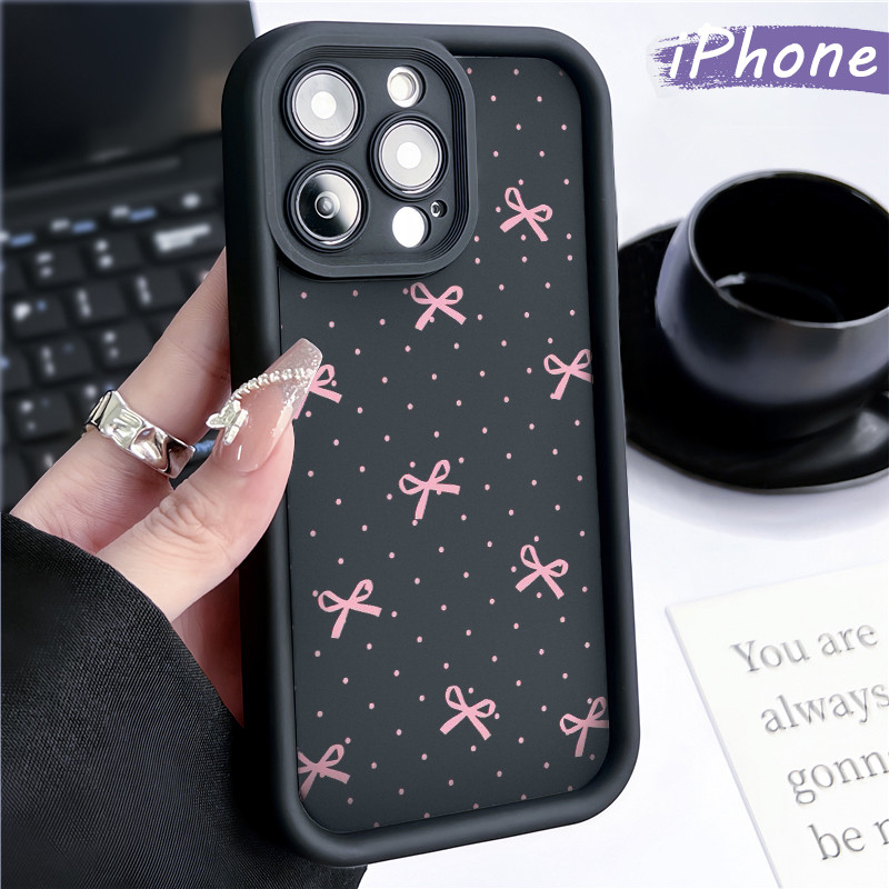 Estetik Pita Silicone SoftCase iPhone 13 15 11 12 14 Pro Max XR X Xs Soft Polos Hitam TPU Tebal Casi