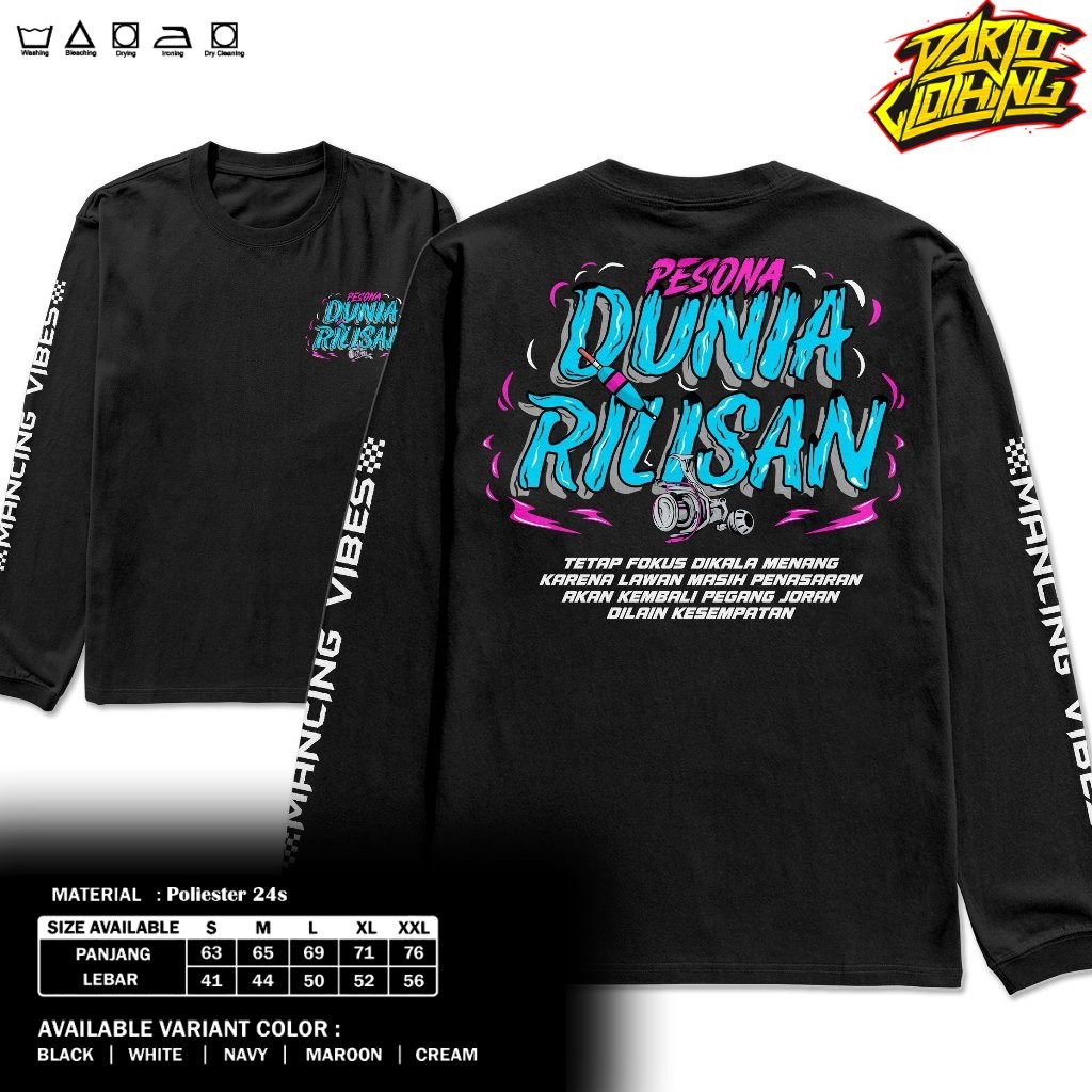 Kaos Longsleeve Mancing Vibes Pesona Dunia Rilisan - Baju Distro Lengan Panjang Tukang Mancing Fishi