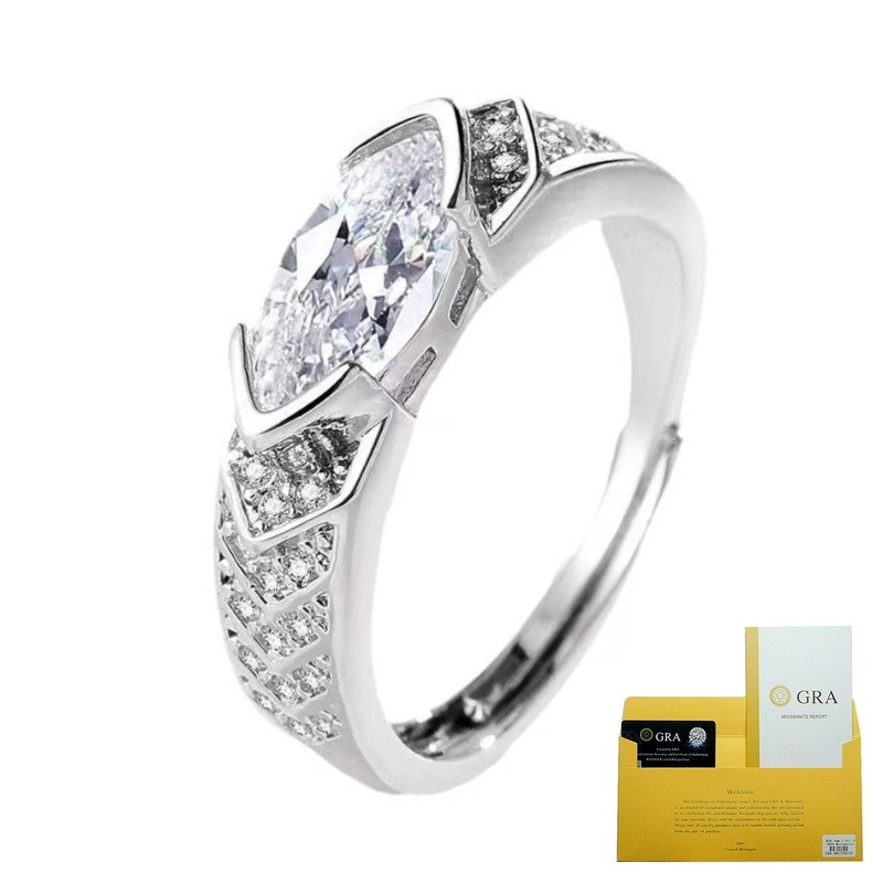 (With Gra Certificate) Cincin Berlian Pertunangan Cincin Terbuka Platinum Moissanite Berlian Zaitun 