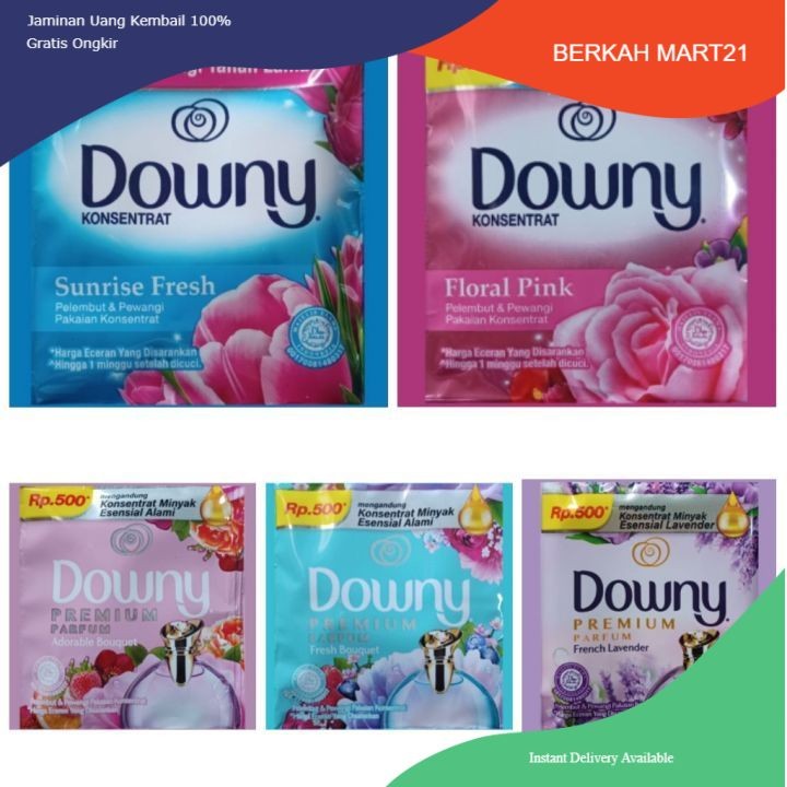 DOWNY 500 PELEMBUT DAN PEWANGI PAKAIAN 10ml SOFTENER HILANGKAN 7 BAU SUNRISE FRESH ANTI APEK ADORABL