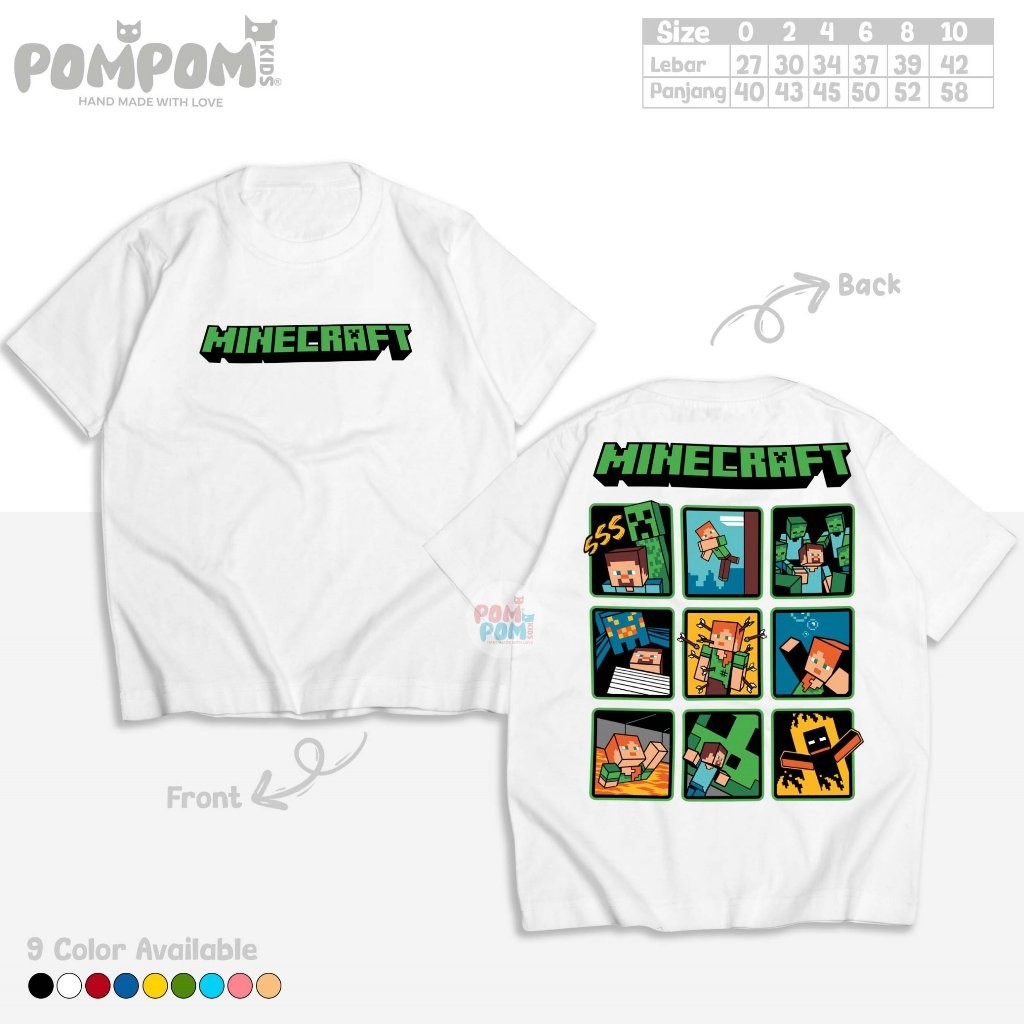 CHICOKAOS - Baju Kaos Anak Minecraft Karakter Mine Craft      | Pakaian Atasan Anak Bayi Remaja Laki