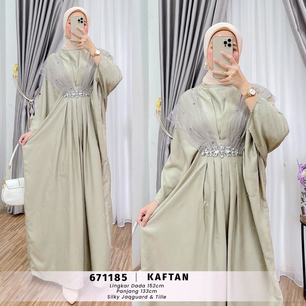 EXTU HERITAGE - Natasya Kaftan Dress Gamis bahan Silky Jaguard + Tile Elegan, All Size, Nyaman & Sty