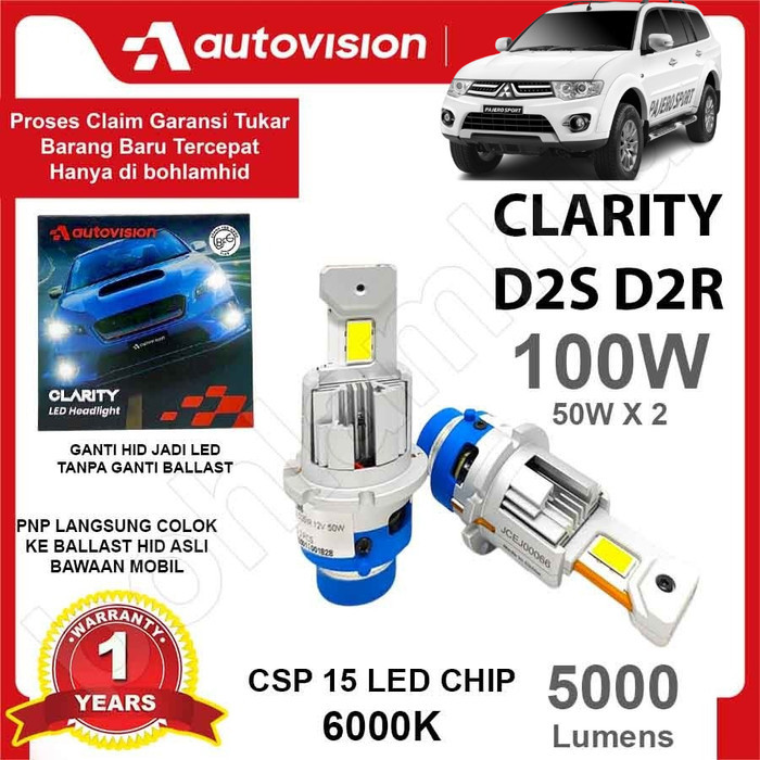 Lampu LED Mobil PAJERO SPORT 2009-2015 Socket D2S D2R Autovision Clarity 100W 5000 Lumen LED Penggan