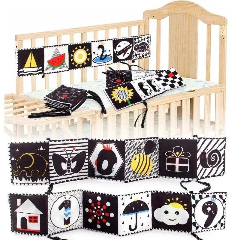 Sensory Cloth Book High Contrast Baby Toys 0-12 Months Newborn Crib Toys Black and White Animal Clot