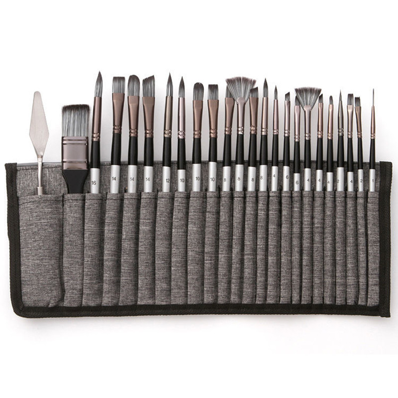 

24Pcs/Pack Nylon Hair Watercolor Paint Brush Sets Wooden Handle Pen Scrubbing Scraper Acrylic Art Painting Brushes Supplies New