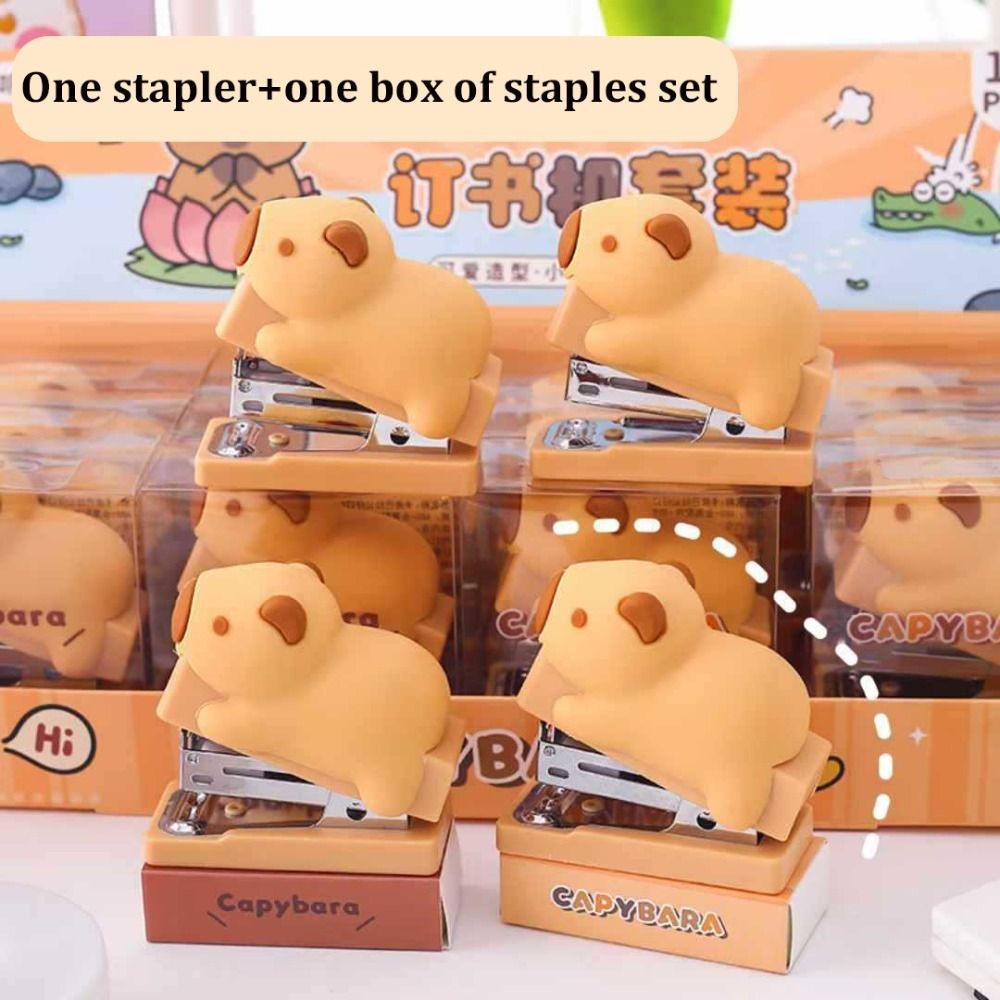 

Cute 10 # Capybara Staplers Set Creative Mini Student Binding Machine Portable Effortless Office Supplies