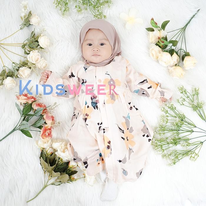 "HST.H" - TERLARIS Dress Bayi Usia 0-19 Bulan Cantik Muslim Anak Mewan Motif Bunga Satu Set Sama Hij