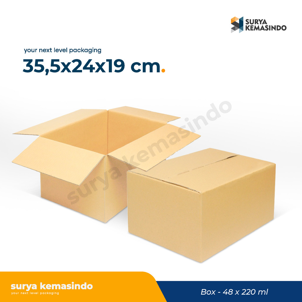 

Box 35,5X24X19 cm (48X220 ml) Kardus/Karton/Kemasan/Hampers/Boxnormal/Normal/AMDK/Boxamdk/Tinggi19
