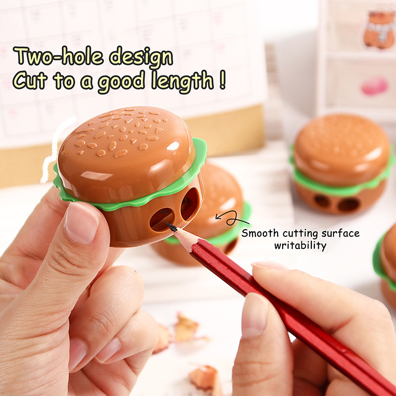 

Creative Cartoon Hamburger Shape Pencil Sharpeners Double Holes Pencil Cutting Tools School Supplies Student Stationery Gifts