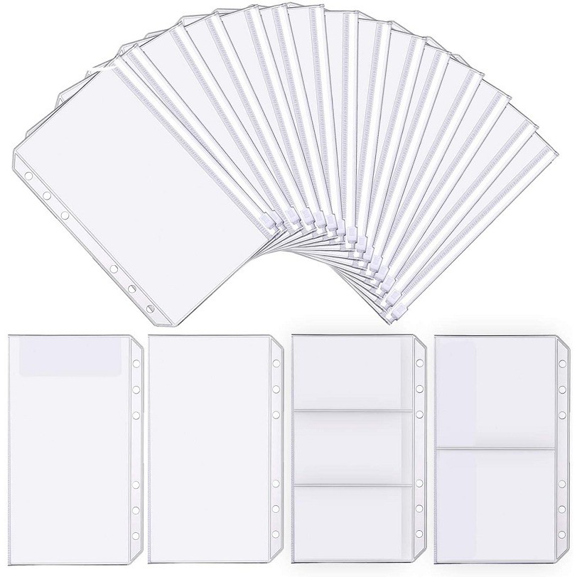 

A5 A6 A7 Color Binder Pockets Binder Zipper Folders for 6-Ring Notebook Binder Waterproof PVC Leaf Document Filing Bag