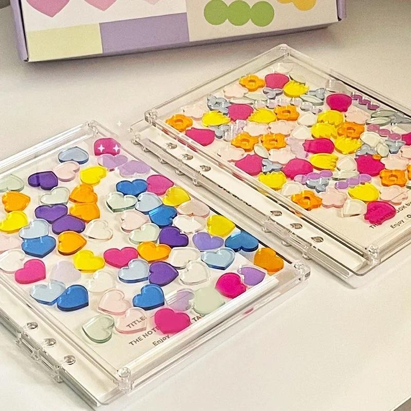 

A5A7 Acrylic Notebook Flowing Flower Heart Binder Notebook Transparent and Visible Diy Creative Stationery Loose Page Diary Book