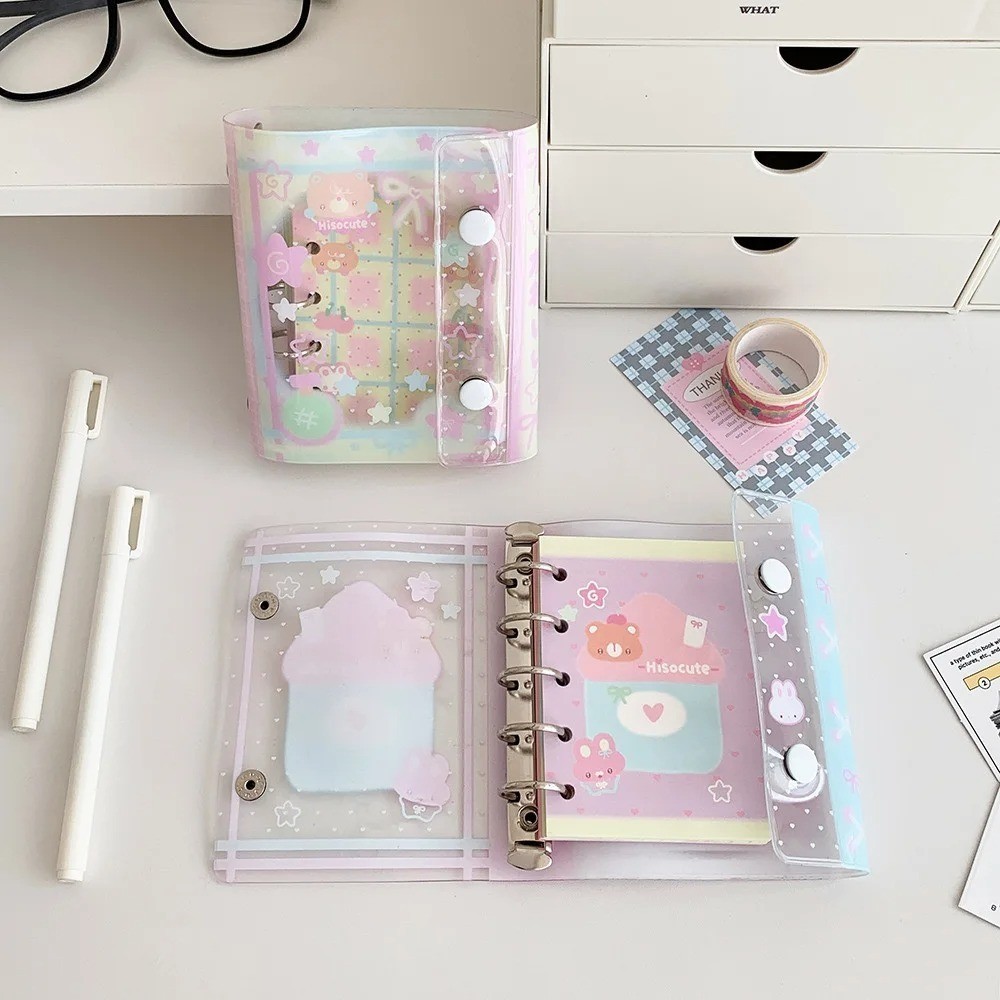 

New PVC Transparent Binder Cartoon Ledger M5 Pocket Notebook Planner Agenda Double Buckle Yearly Daily Weekly Notepad